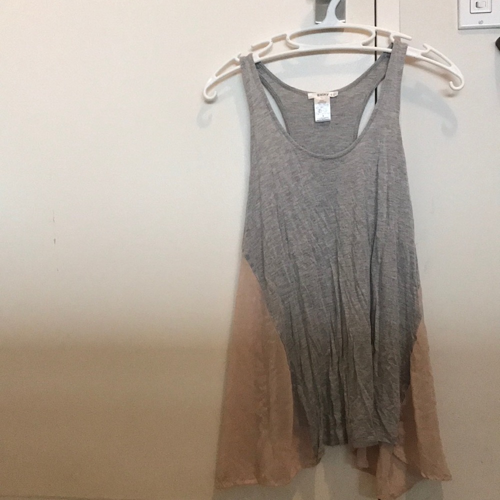 Racer-back cotton/silky top combo w a flare bottom one aside 6 grey/champagne